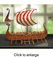 Assembled Wood Viking Boat Model - with Removable Dragon head and tail  - 25"  Small Sail - click to enlarge