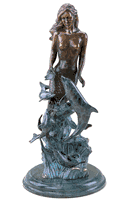 Brass Mermaid and Dolphins Figurine