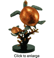 Brass Sculpture  Sea Turtles on Marble Base 12" - click to enlarge