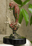 Brass Seahorse Sculpture with Coral - Small 6"