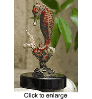 Brass Seahorse Sculpture with Coral - Small 6" - click to enlarge