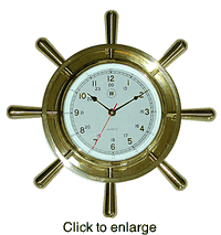 Brass Ship's Wheel Clock  12.5" - click to enlarge