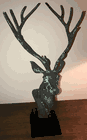 Bronze Deer Head Sculpture on black base