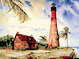 Cape Florida, FL. Lighthouse: Watercolor Print.