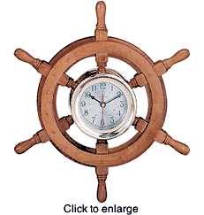 Captain's Wheel Clock  -  13" Diameter. - click to enlarge