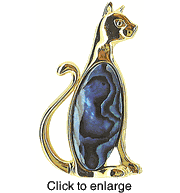 Cat Pin - Brooch Nautical Jewelry with Paua Shell - click to enlarge
