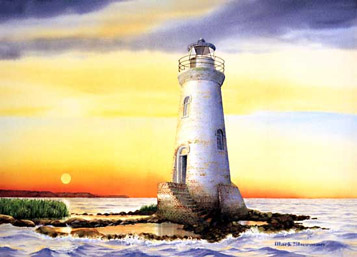 Cockspur, GA. Lighthouse: Watercolor Print.