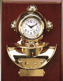 Diver's Helmet Quartz Clock on Wood Plaque