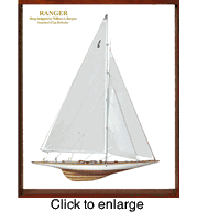 Framed Ranger America Cup Yacht Wood Half Hull Model  - click to enlarge