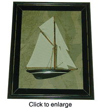 Framed Sailboat  with chart backgroud - click to enlarge