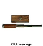 Low Cost Brass / Wood Spyglass Telescope w Wood Box 14"  - click to enlarge