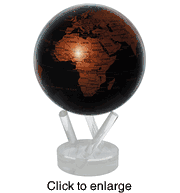 Mova Solar Powered Rotating World Globe 4.5" Black & Metallic Copper - click to enlarge