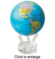 Mova Solar Powered Rotating World Globe 4.5" Blue Ocean - click to enlarge