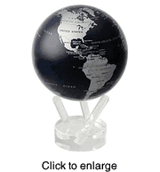 Mova Solar Powered Rotating World Globe 4.5" Dark Blue & Metallic Silver - click to enlarge