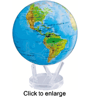 Mova Solar Powered Rotating World Globe 8.5" Blue Ocean - click to enlarge