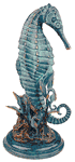 Nautical Brass Seahorse Family Sculpture with Coral - 17.5"