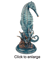 Nautical Brass Seahorse Family Sculpture with Coral - 17.5" - click to enlarge