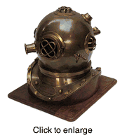 Nautical Diving Helmet Mark V Replica 18" w stand -  Lightweight Antiqued Brass - click to enlarge