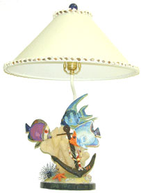 Nautical Table Lamp, Wood Fish and Anchor