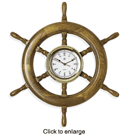 Oak Ship's Wheel Nautical Clock - 24" Diameter. - click to enlarge