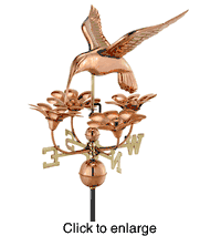 Polished Copper  Hummingbird Weathervane with Flowers - click to enlarge