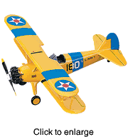 PT -17 Stearman Model Airplane (NAVY) Yellow/Blue Stripe - click to enlarge