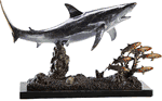 Shark with Prey Brass Nautical Statue Sculpture