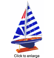 Small Wood Model Sailboat 10" Blue - White - click to enlarge