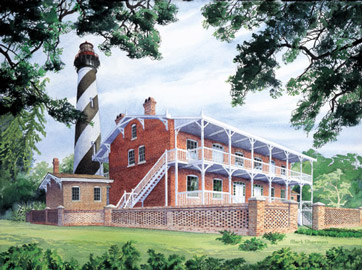 St. Augustine, FL. Lighthouse: Watercolor Print.