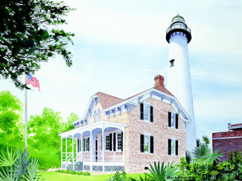 St. Simons, GA. Lighthouse: Watercolor Print.