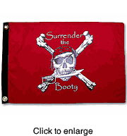 Surrender the Booty 12" X 18" Nautical Pirate Flag - Red - click to enlarge