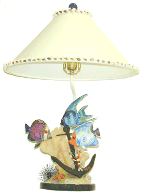 Table Lamp, Wood Fish and Anchor 
