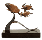 Turtle Tag Triple  Bronze Sea Turtle Sculpture