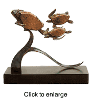 Turtle Tag Triple  Bronze Sea Turtle Sculpture - click to enlarge