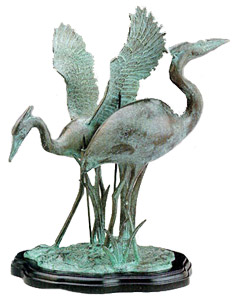 Two Brass Herons with Verdi Patina