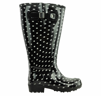 Lily Women's Extra Wide Calf Rain Boot (Black Polka Dot) - Final Sale