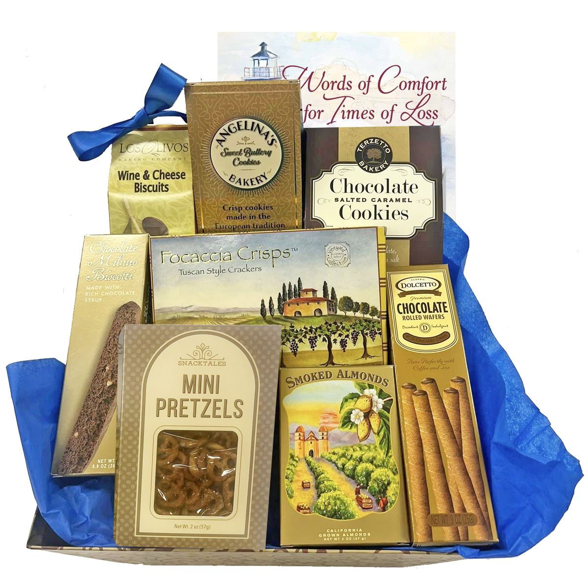 Gourmet Condolences Sympathy Gift Basket with Book on Grief