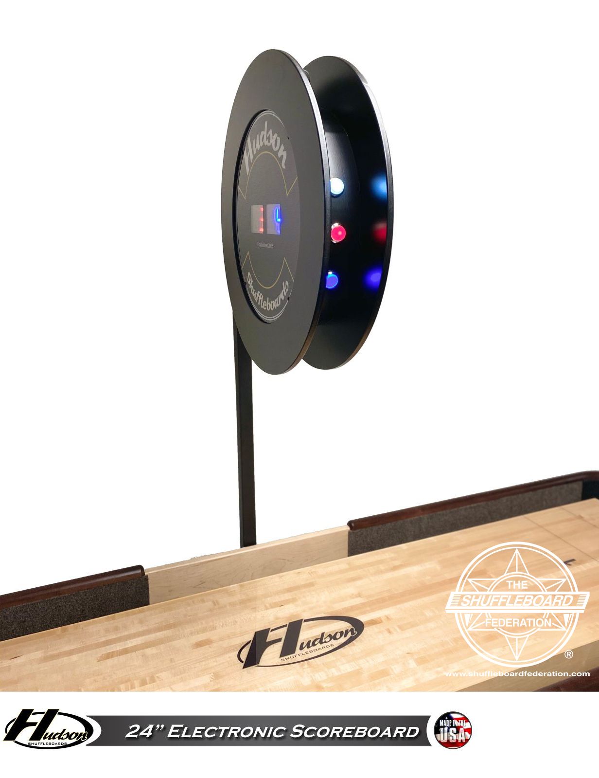 Hudson 24 Inch Round Electronic Shuffleboard Table Scoreboard Hudson