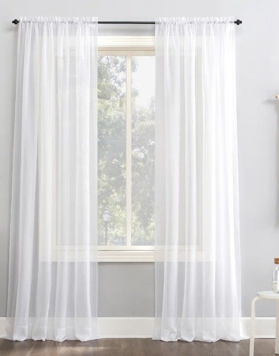 Sheer Curtain, 55" Wide Rod Pocket Curtain, Custom Length Curtain (Single Panel)
