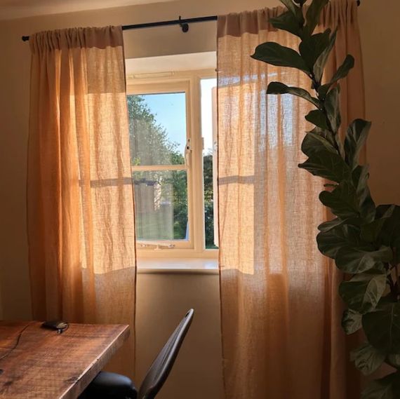 Linen Curtain, 57" Wide Rod Pocket Curtain, Custom Lengths (Single Panel)