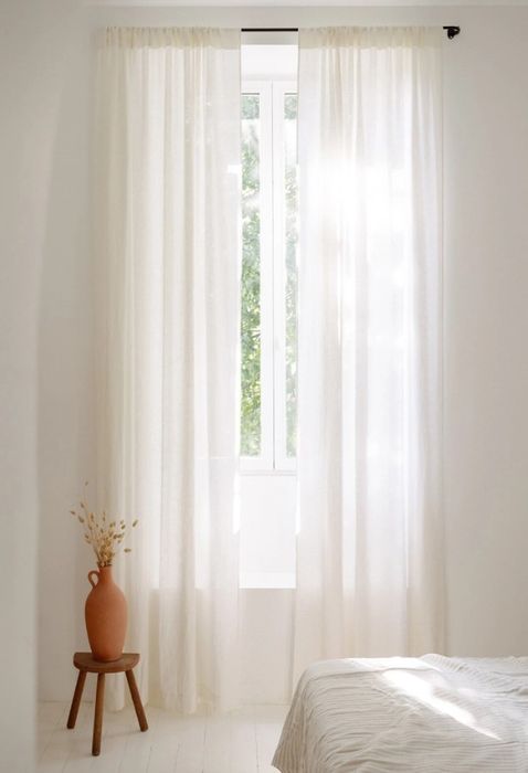 Linen Curtain, 57" Wide Rod Pocket Curtain, Custom Lengths (Single Panel)