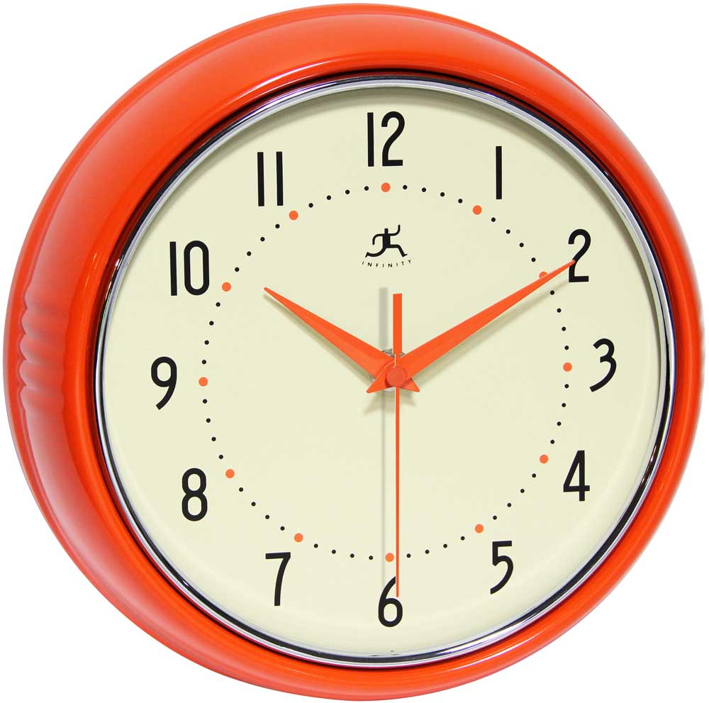 Retro Orange Wall Clock by Infinity Instruments Under 100