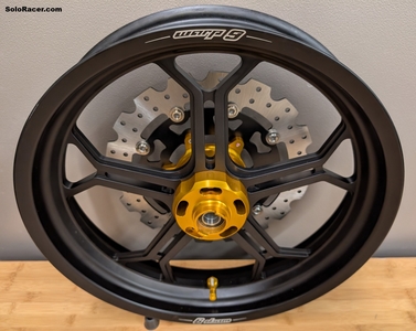 Suzuki DRZ400SM Warp 9 Forged Tubeless Supermoto Wheels, Matte Black Rims w/ Gold Hubs - IN STOCK !