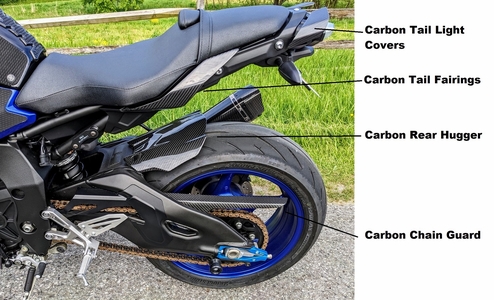 Yamaha MT-10 Carbon Fiber Parts - front fender, rear hugger, chain guard and more (USED)