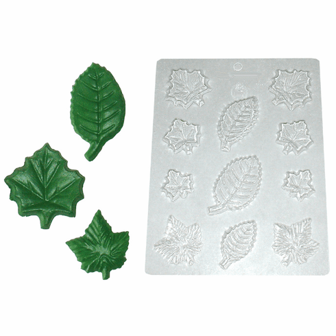 ASSORTED LEAVES CANDLE EMBED / CANDY MOLD, 11 WELL
