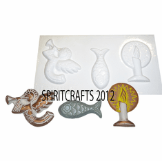 CHRISTMAS CANDLE FISH AND ANGEL PLASTER MOLD (3 on 1)