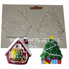 CHRISTMAS ORNAMENTS PLASTER MOLD, 2 ON 1