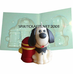 DOG WITH FIRE <br> HYDRANT CANDLE <br> MOLD (5" HT, 14 oz)