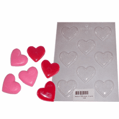 FLAT HEART CANDLE EMBED / CANDY MOLD, 8 WELL