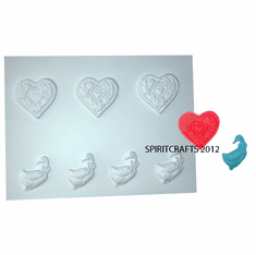 FLORAL HEART and <BR> GOOSE / DUCK <BR>WAX APPLIQUE MOLD<BR> 7 on 1